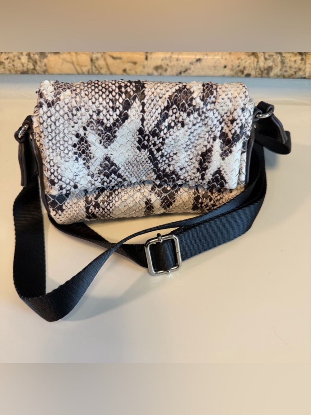 Aimee Kestenberg Black & White Snake-Print Crossbody